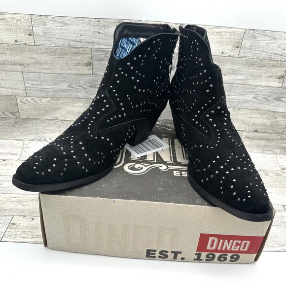 Brand NIB Dingo‎ Women's Black Studded Denim N Diamonds Zipper Ankle Boots, 11M - Picture 2 of 9